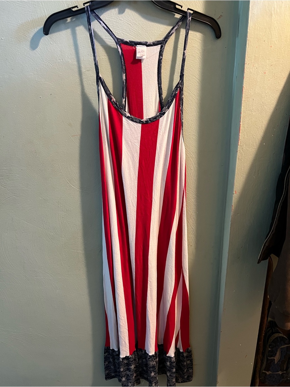 7th Ray Red and White Striped Sleeveless Maxi Nightdress Size M